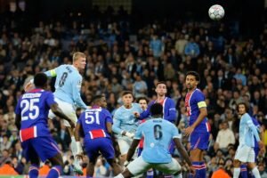 Erling Haaland scored twice but PSG held on to beat Man City 4-2 (AP)