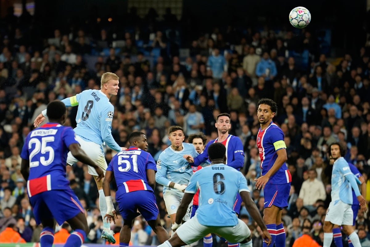Erling Haaland scored twice but PSG held on to beat Man City 4-2 (AP)