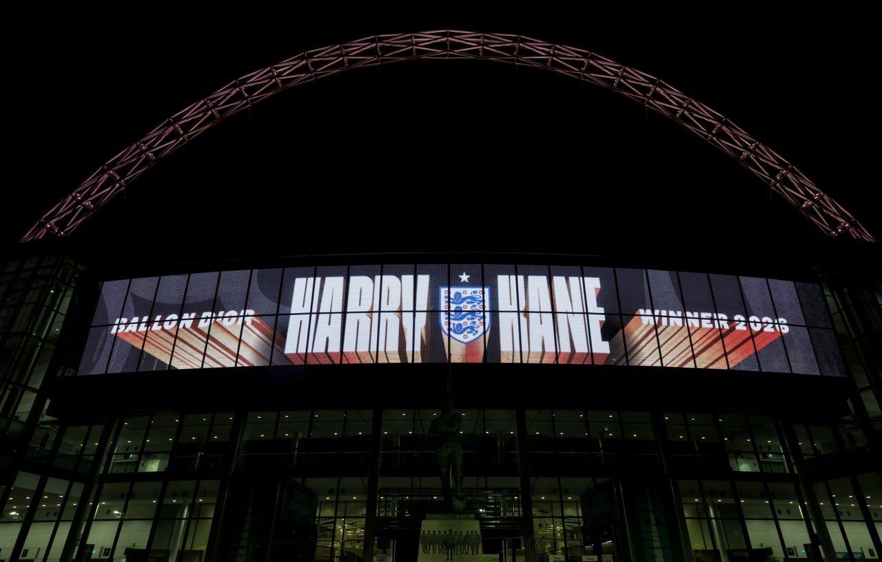 Wembley Stadium’s arch was illuminated in gold to honour Kane’s triumph (Getty)